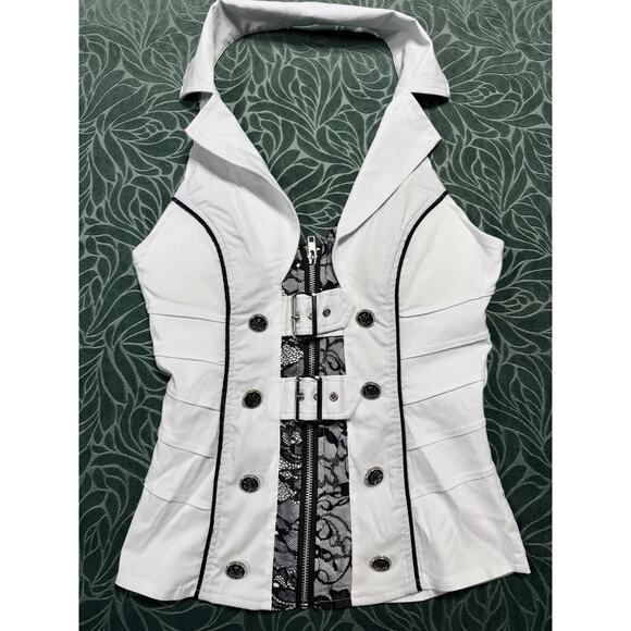 Lydia USA Tops - Lydia USA White Halter Corset Top Med Goth Steampunk Rave Victorian Lace 3695